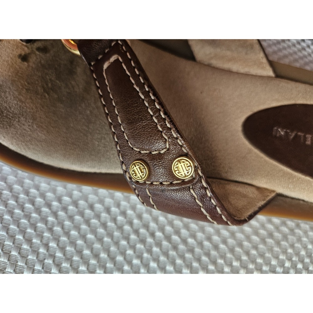 Antonio Melani Brown Leather Thong Sandal Flip Flops Gold Hardware Size 10 - Picture 4 of 7